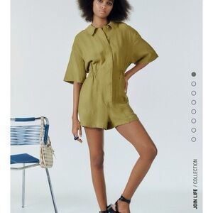 Zara Jumpsuit Green Olive Army Shorts Size S Comfy Vacation